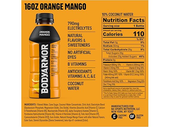 6PK BODYARMOR Sports Drink, Orange Mango