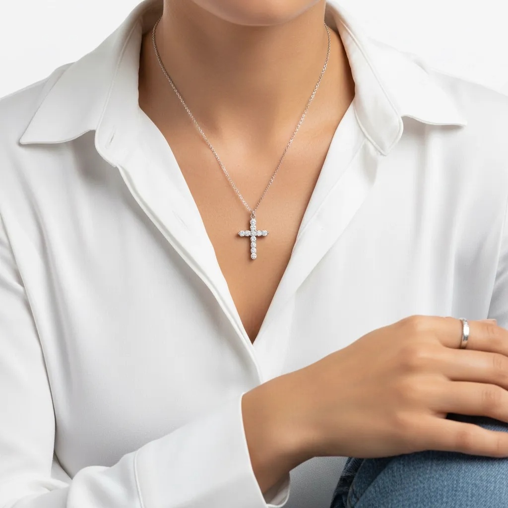 Moissanite Diamond Cross Necklace - Gallery 5