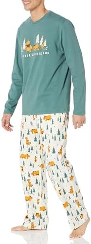 Amazon Essentials Disney | Marvel | Star Wars Men's Flannel Pajama Sleep Sets, Pooh Holiday Forest - Mens, X-Large