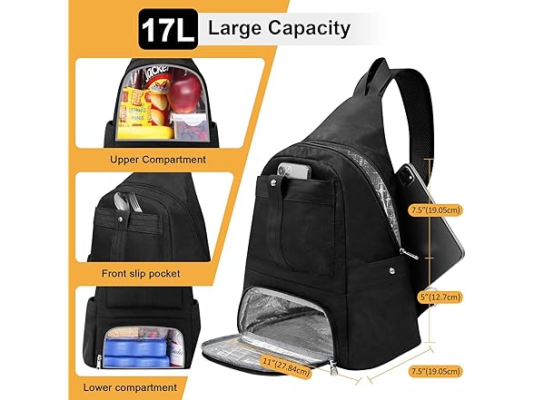 HesLaus Crossbody Lunch Backpack-black
