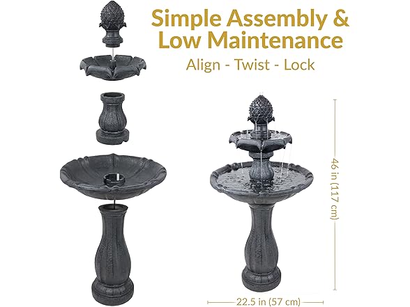 Sunnydaze Pineapple 46-Inch 2-Tier Outdoor Solar Fountain