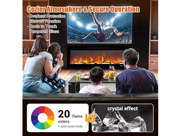 Smart Electric Fireplace 50in Black