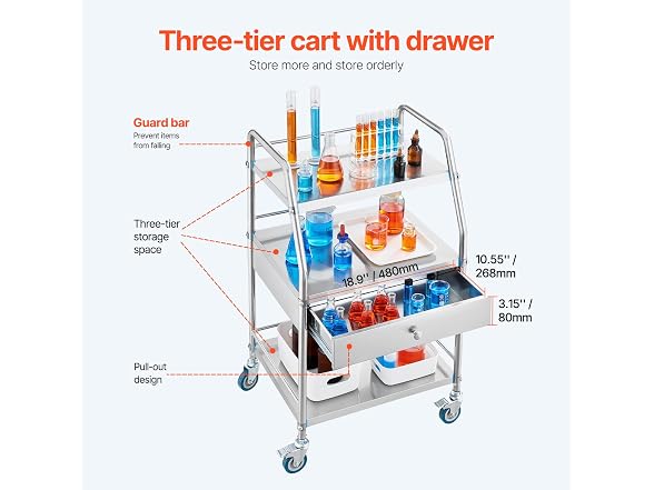 VEVOR Lab Serving Cart, 3 Layers