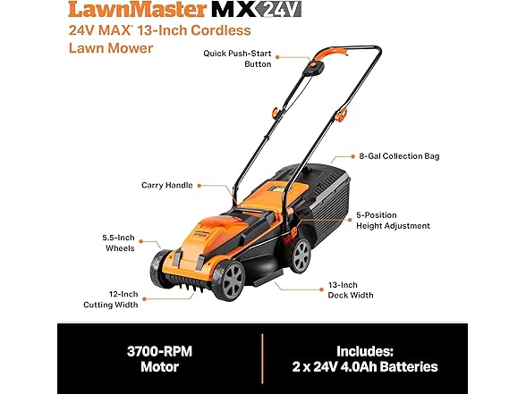 LawnMaster Cordless 13-Inch Lawn Mower
