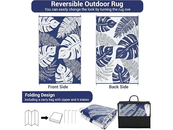 GarveeLife Outdoor Straw Rug 8x10 Blue