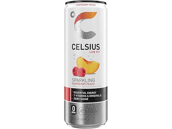 12PK CELSIUS Sparkling Raspberry Peach, Sugar Free