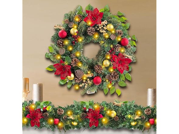 WANNA-CUL Pre-Lit 6' Red/Gold Christmas Garland - Gallery 4