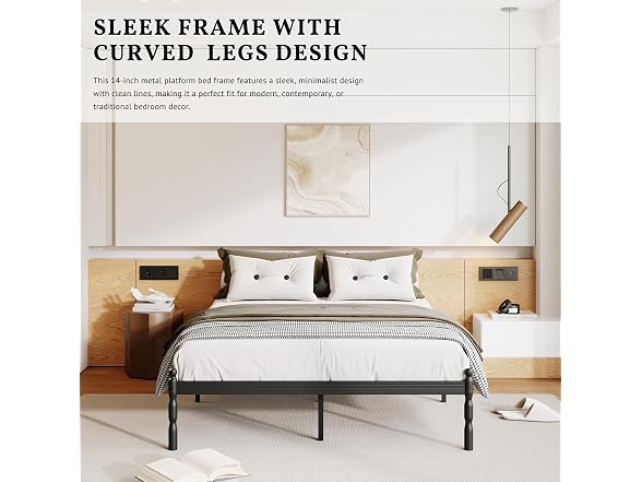 ZIYOO 14 inch Metal Queen Bed Frame with Vintage Style