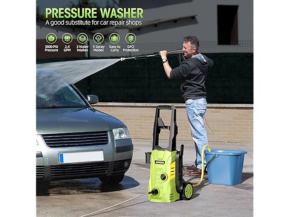 APIUEK 3800 PSI Electric Pressure Washer Green