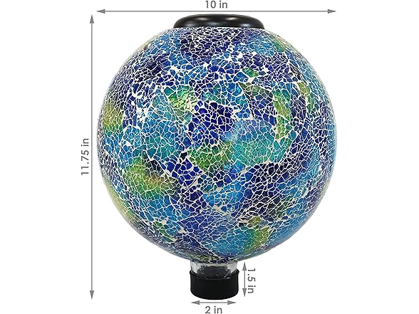 Sunnydaze 10 inch Solar Gazing Ball, Crackled Azul Terra