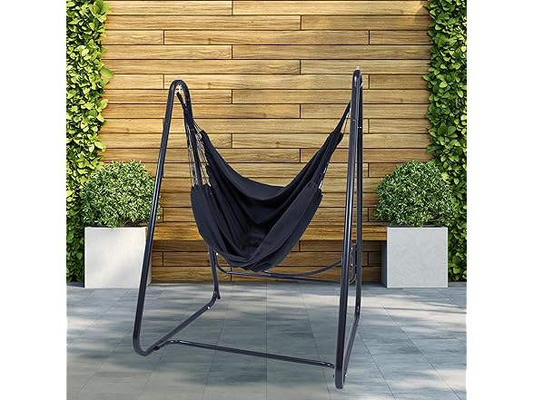 Sunnydaze Patio Hammock Chair with Stand- Black