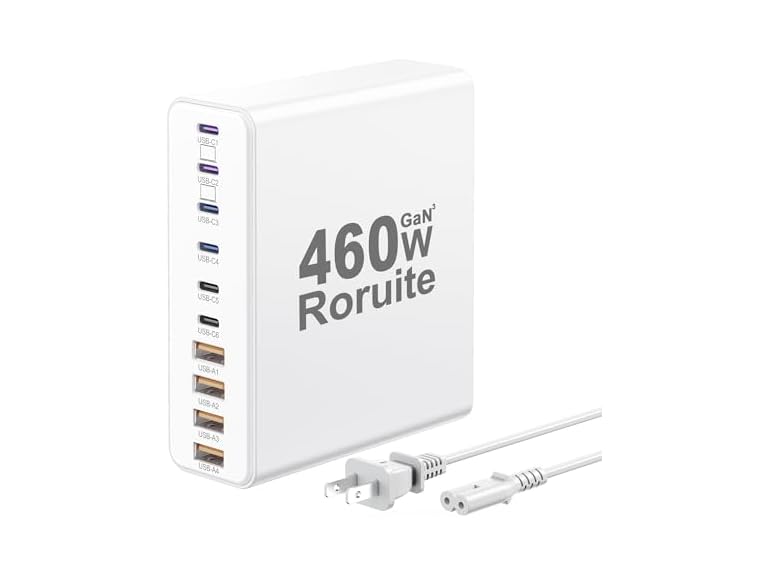 RORUITE BH-802-WHITE 460W USB C Charger Block, 10-P