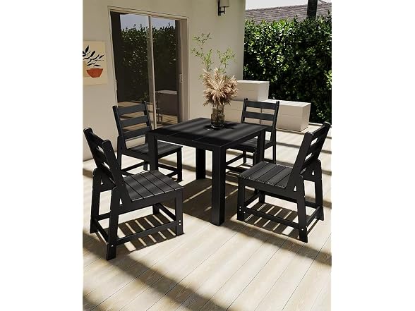 GREENVINES HDPE Outdoor Dining Chairs Set of 2, Armless Chair, Black