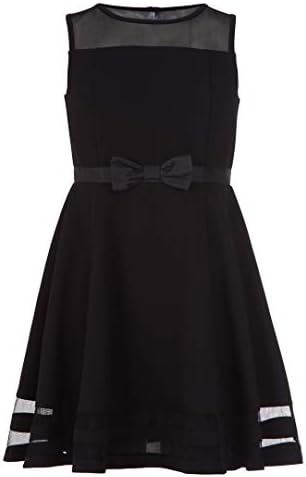 Calvin Klein Girls Sleeveless Party Dress, Fit and Flare Silhouette, Round Neckline & Back Zip Closure, Black, 14
