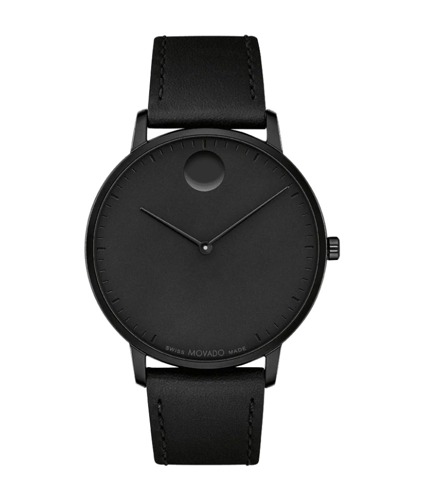 Movado Face Swiss Quartz Black Leather Watch - Gallery 2