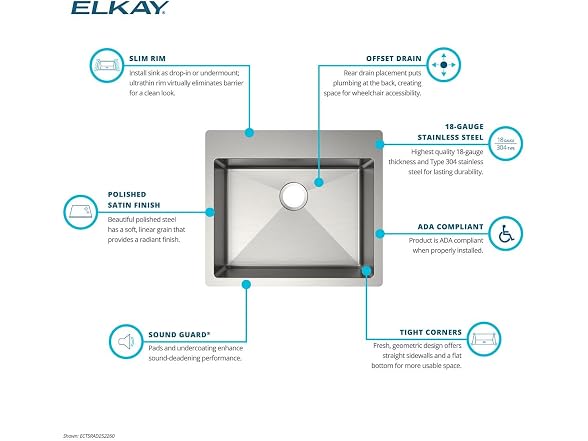 Elkay Crosstown SS 25x22 Single Sink