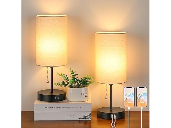 Lakumu 2 Sets Table Lamps with 2 USB Ports