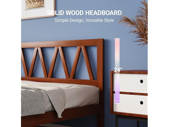 Avenco Solid Wood Platform Bed Frame with Headboard 12 in Full