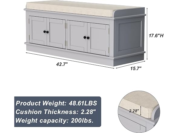 MODCART Storage Bench 4 Doors Gray
