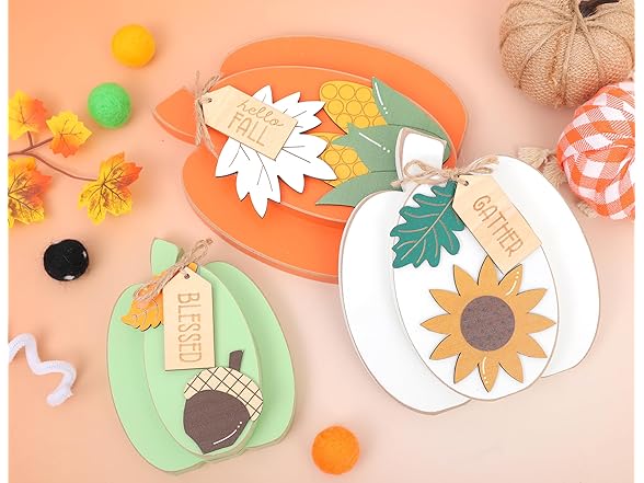 SYESQL 3Pcs Fall Pumpkin Wooden Signs