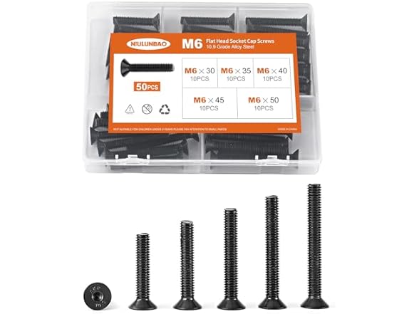 M6 Flat Head Socket Screws Kit 50Pcs