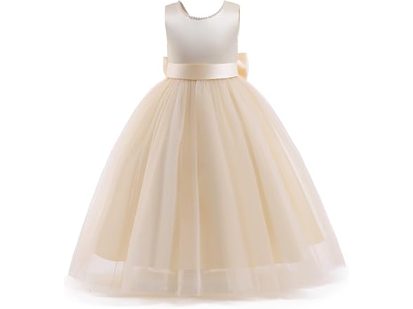 TTYAOVO Kids (8-9 Ye) Girls Flower Bead Wedding Dr