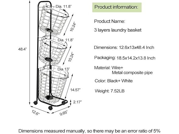 Lomani 3-layers laundry basket on wheels