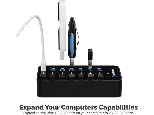 SABRENT 7-Port USB 3.0 Hub 36W w/ Switches