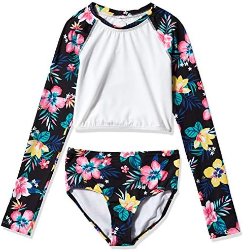 Kanu Surf Girls' Long Sleeve Rashguard UPF 50+ Two Piece Swim Set, Brooke Crop Black, 10