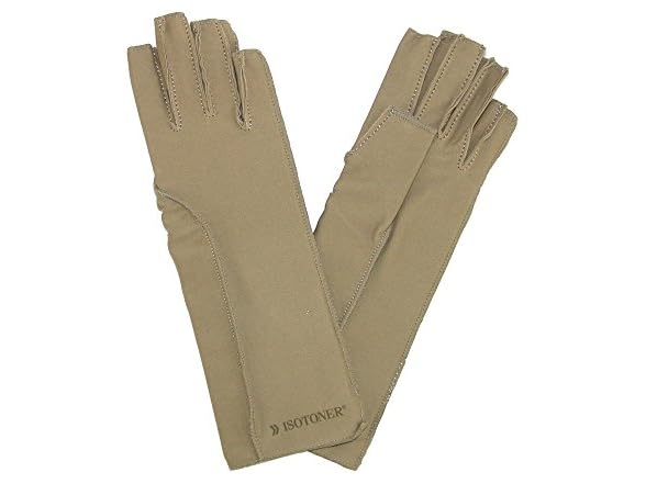 isotoner Compression Fingerless Gloves Large Tan