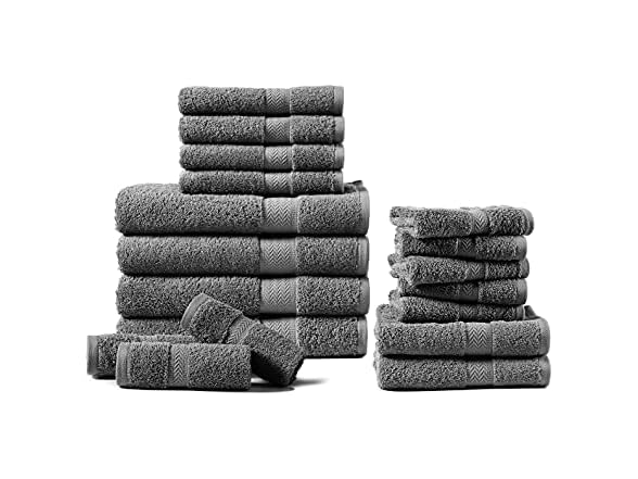 18 Piece Towel Set, 600GSM, Charcoal