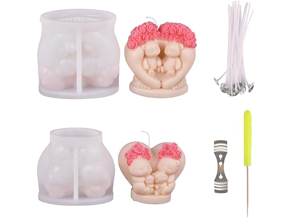HOMYCOCO 2PCS Rose Bear Silicone Candle Molds