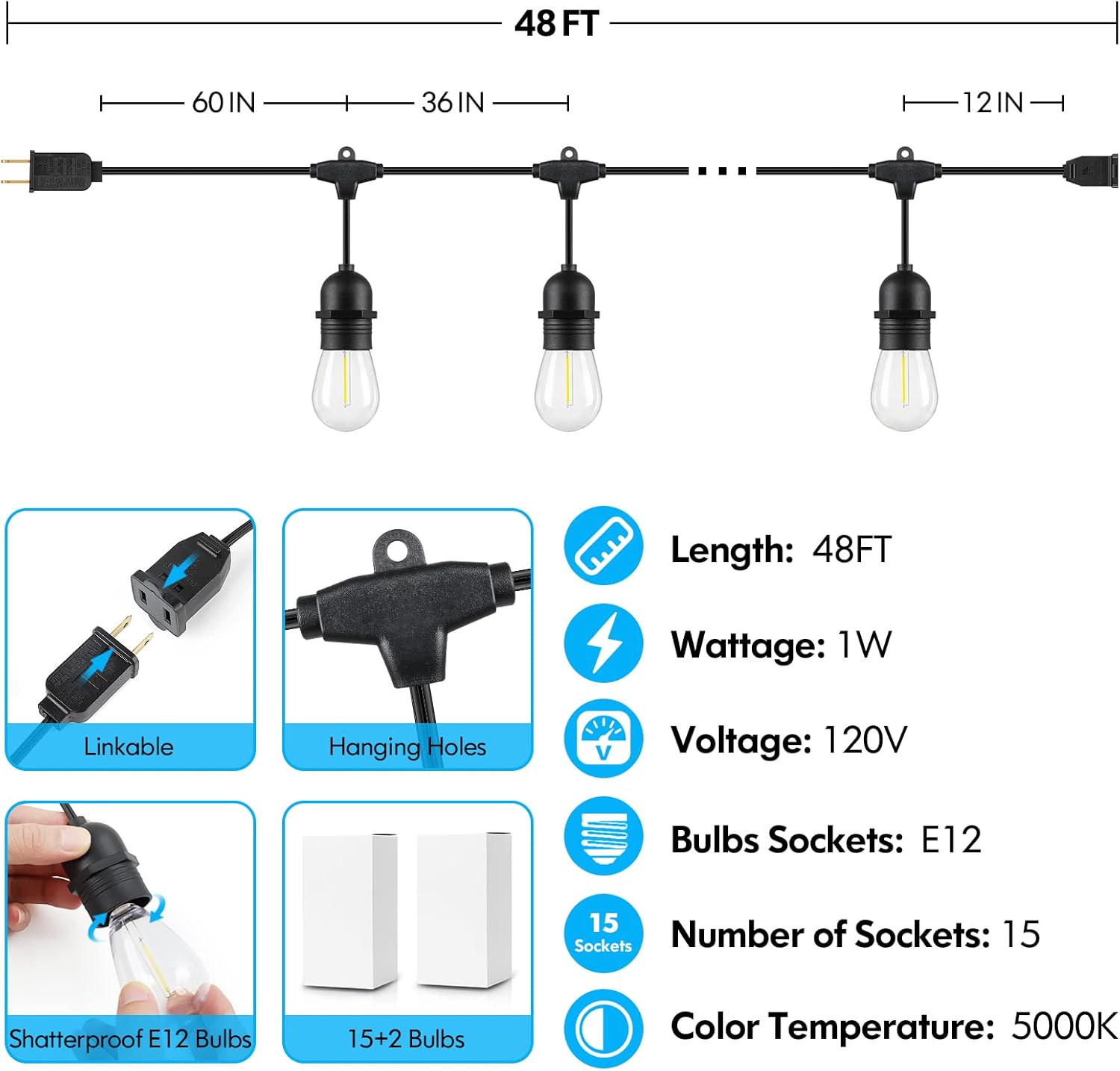Lakumu S14 Outdoor String Lights YrCh - Gallery 11