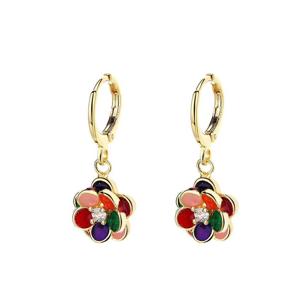 Gold Plated Floral Dangle Drop Earrings - Gallery 3