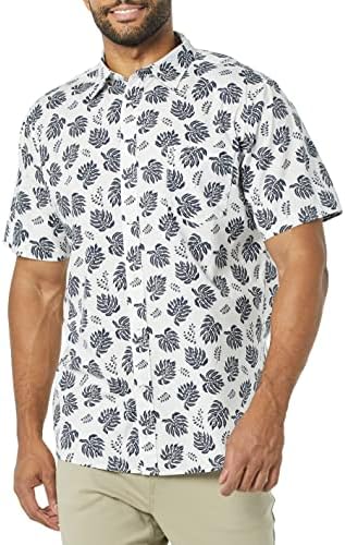 Amazon Essentials Men's Slim-Fit Short-Sleeve Poplin Shirt, White Navy Palm Tree, X-Large