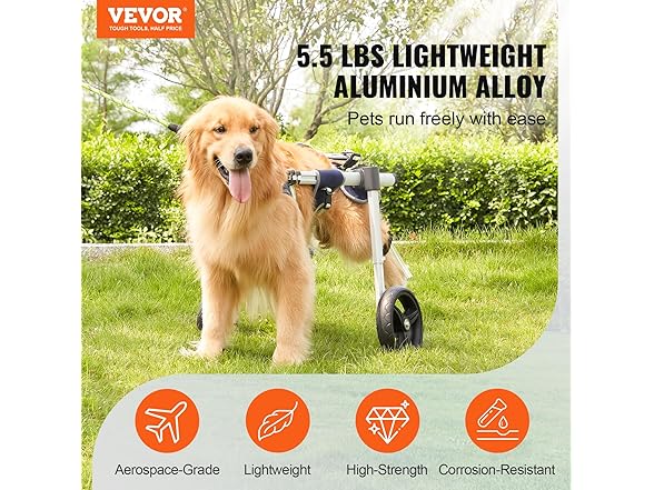 VEVOR 2 Wheels Dog Wheelchair for Back Legs