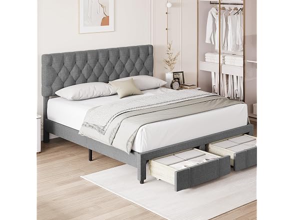 Senfot King Size Bed Frame with 2 Storage Drawers