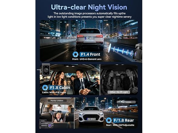 Winail Dash Cam Front Rear 4K 3-Channel