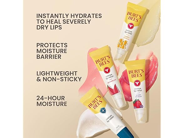 Burt's Bees Rescue Lip Relief, Honey Vanilla, Hydrating Lip Balm for Dry Cracked Lips, with Responsbily Sourced Beeswax and Shea Butter, 100% Natural Origin, 1 Squeezy Tube, 0.35oz - Gallery 2
