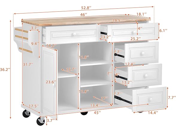 Lovtimber Kitchen Island Cart with 5 Dra