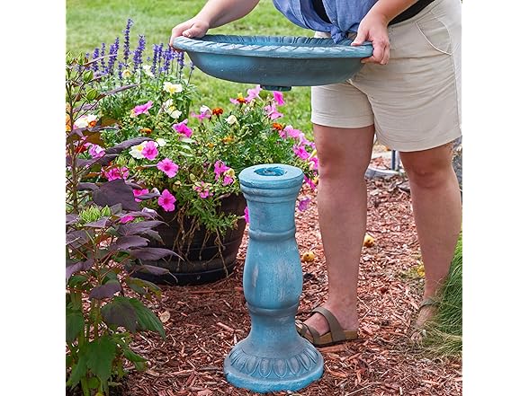 Sunnydaze 26” H Concrete Bird Bath Patina Green