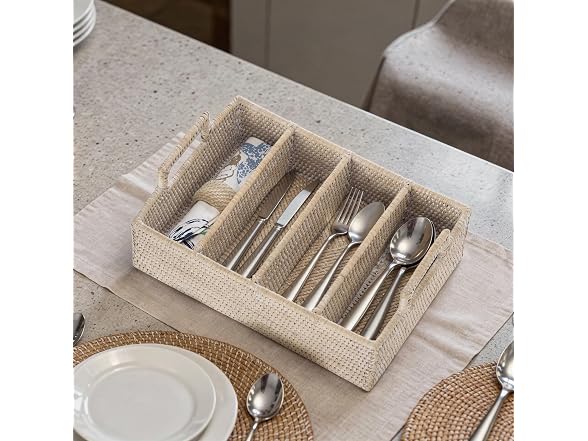 KOUBOO Lo Jolla Rattan Flatware Tray, White Wash
