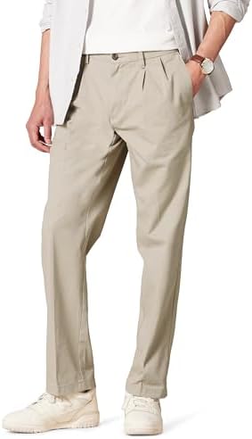 Amazon Essentials Men's Classic-Fit Wrinkle-Resistant Pleated Chino Pant (Available in Big & Tall), Khaki Beige, 30W x 28L
