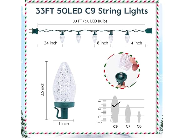 Brightown C9 LED Christmas String Lights, 33ft