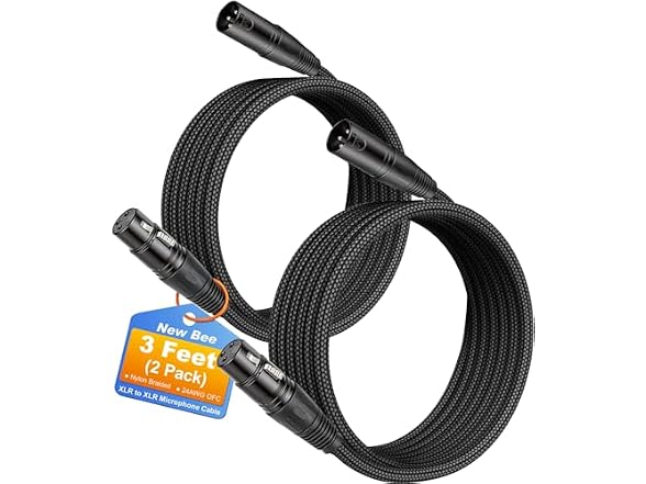 New Bee XLR Cable 3ft 2-Pack Male/Female