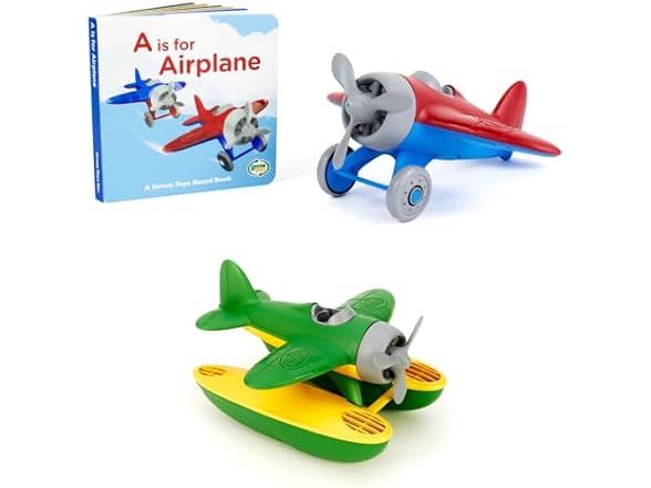 Green Toys Seaplane Green & Airplane Board Book Bundle