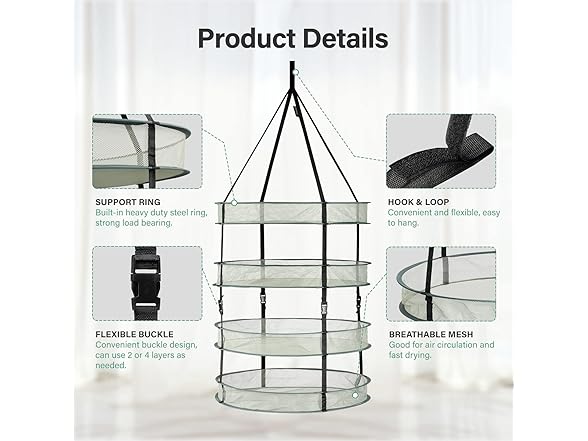 YSSOA Herb Drying Rack Hanging 4 Layer 24''