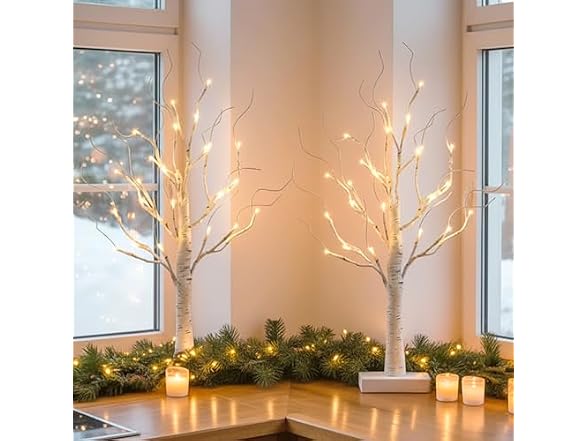 4 Pcs Lighted Birch Tree Battery