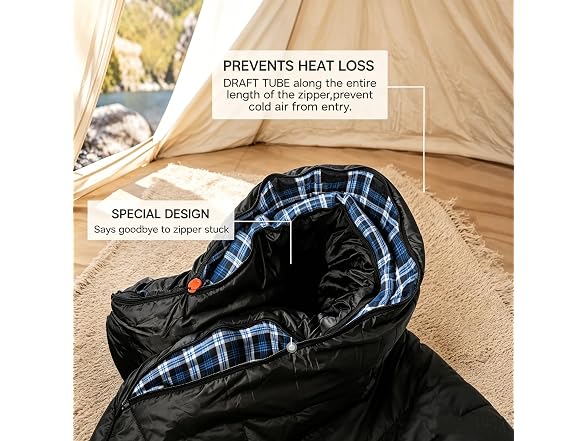 Blue/Black Flannel Queen Size Sleeping Bag