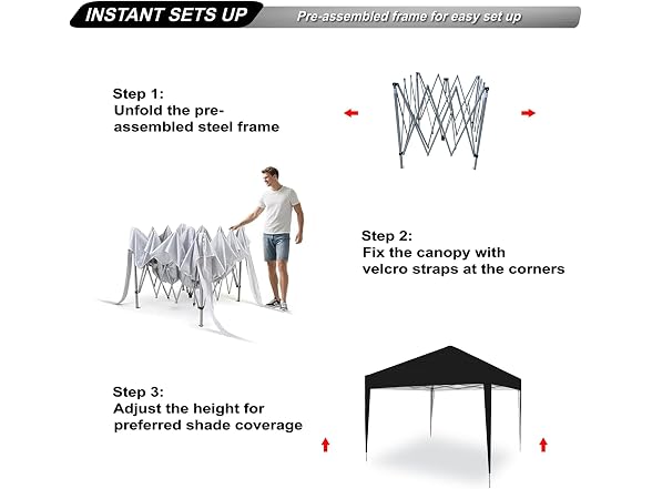SANUMY 10x10 Pop Up Canopy – Easy Setup, Black